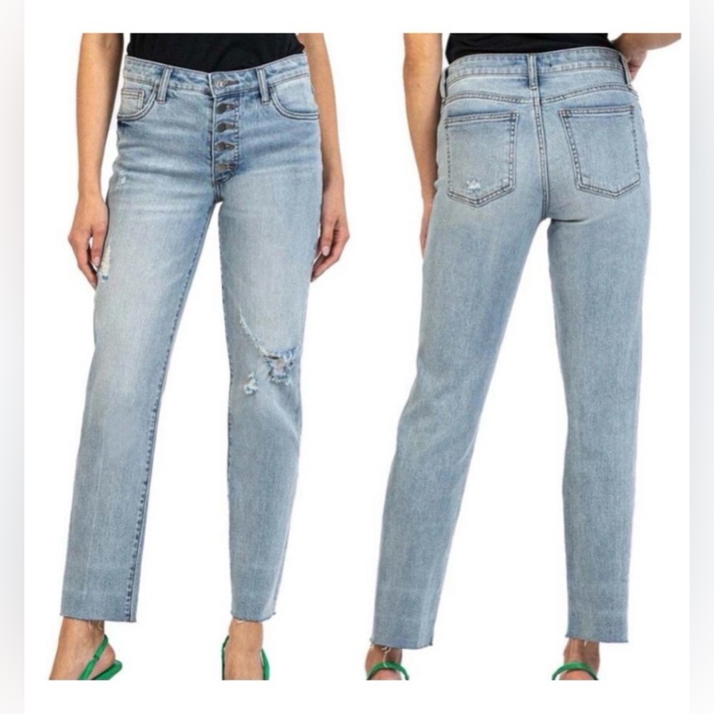 Kut from the Kloth Reese High Rise Fab Ab Ankle Straight Leg Raw Hem Size 6